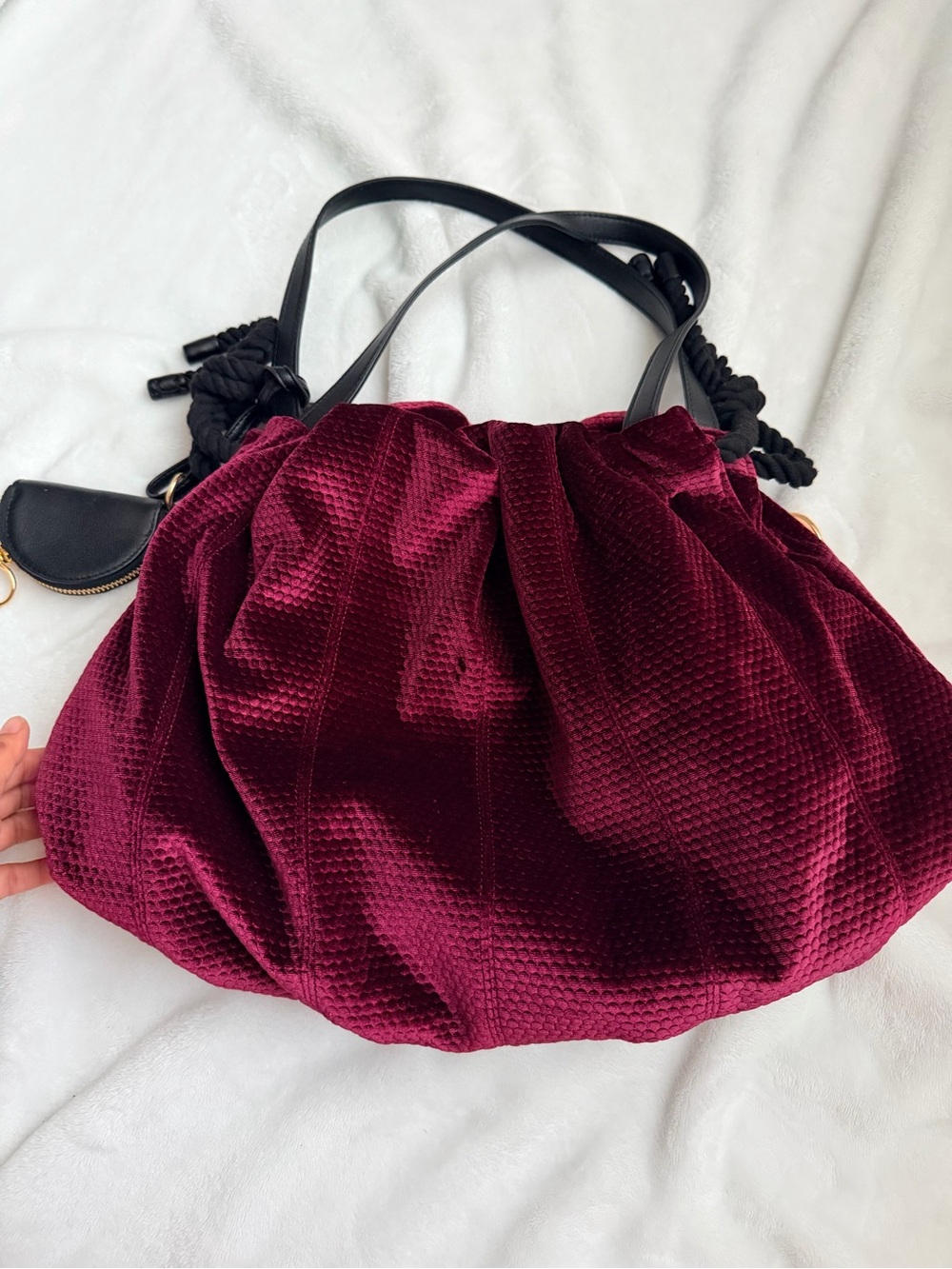 See By Chloe Burgundy Velvet Drawstring shoulder Bag - Picture 3 of 9